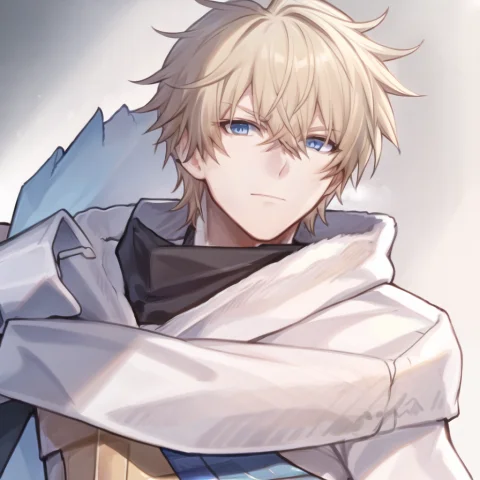 Loragepard0.57,1boy, Blondehair, Blueeyes, Closedmouth, Scar... — Stable Diffusion AI Prompt: ,1boy, blonde_hair, blue_eyes, closed_mouth, scarf, fur_trim, hair_between_eyes,...