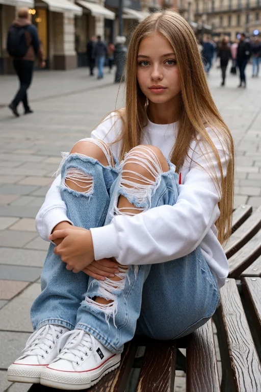 A Beautiful Young Female, Slender, With Long, Straight Thin...