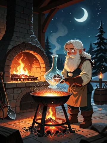 A Dwarven Blacksmiths Forge At Night, Sparks Flying, The Smi... — Stable Diffusion AI Prompt: A dwarven blacksmith's forge at night, sparks flying, the smith squinting at a d...