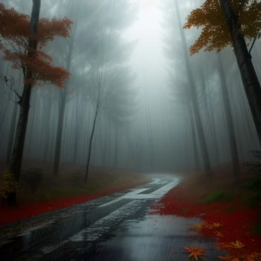 Masterpiece,best Quality,very Awa, Autumn Forest, Heavy Rain...