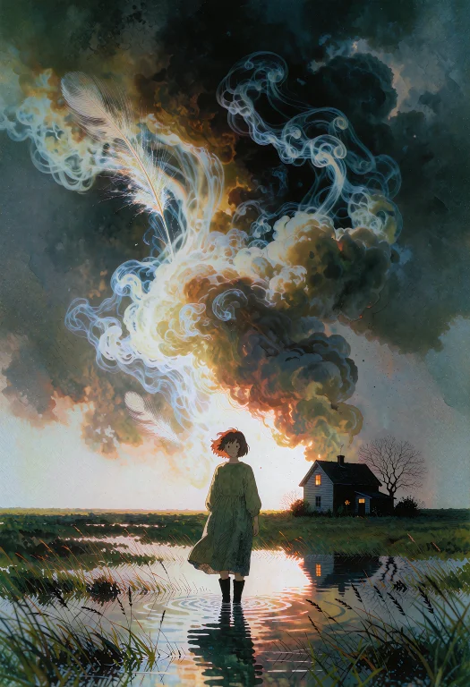 Fumage Drawing Of An Anime Character, The Storm Sky Laid Dow...