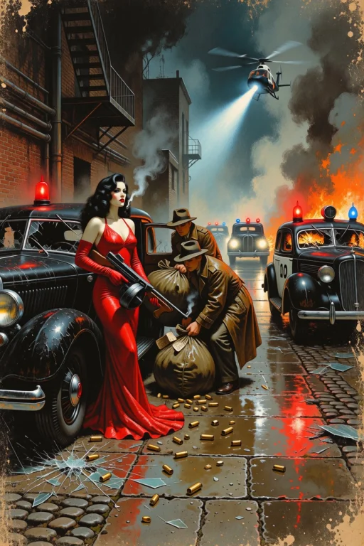 An Epic, Dramatic 1930s Crime Pulp Cover Illustration In A V...