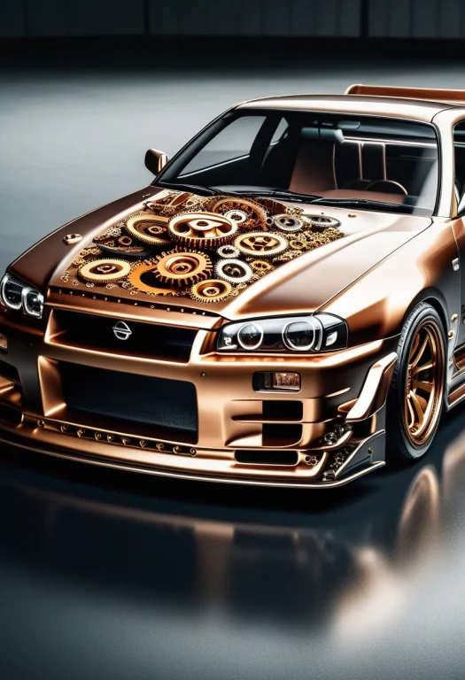 A Nissan Skyline Modern Day Made Out Of Gears, Bronze, Gold...