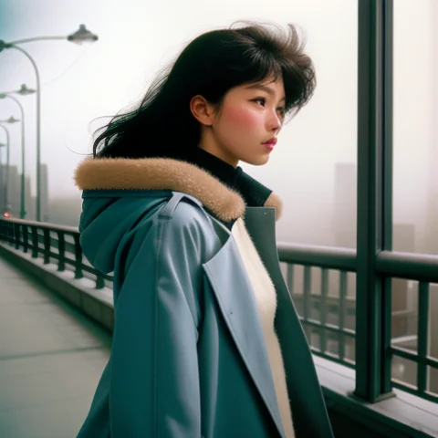 A Windblown Coat On A Foggy City Bridge, Film Photography, S... — Stable Diffusion AI Prompt: a windblown coat on a foggy city bridge, film photography, soft window light, so...