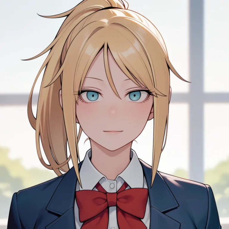 Ytnoppo, 1girl, Solo, Blonde Hair, Ponytail, Bangs, Blue Eye...