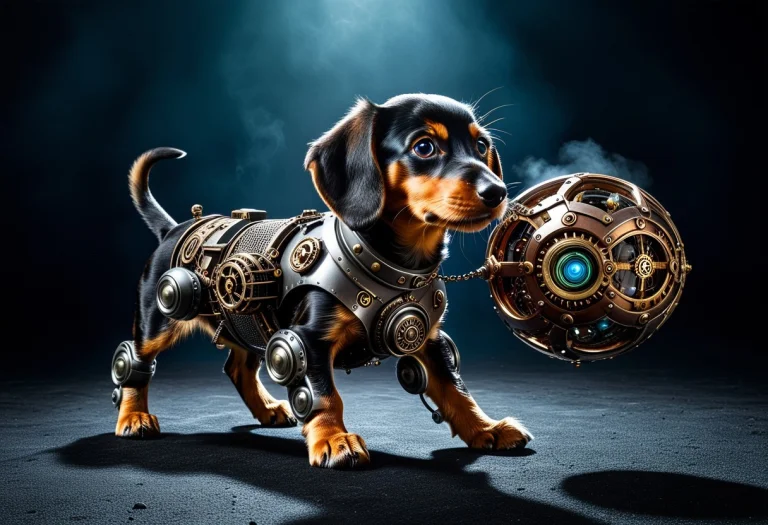 An Ancient, Gigantic Robotic Anamorphic Dashund Puppy Emergi...