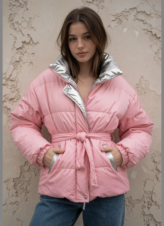 The Image Is A Photograph Of A Young Woman Standing Against...