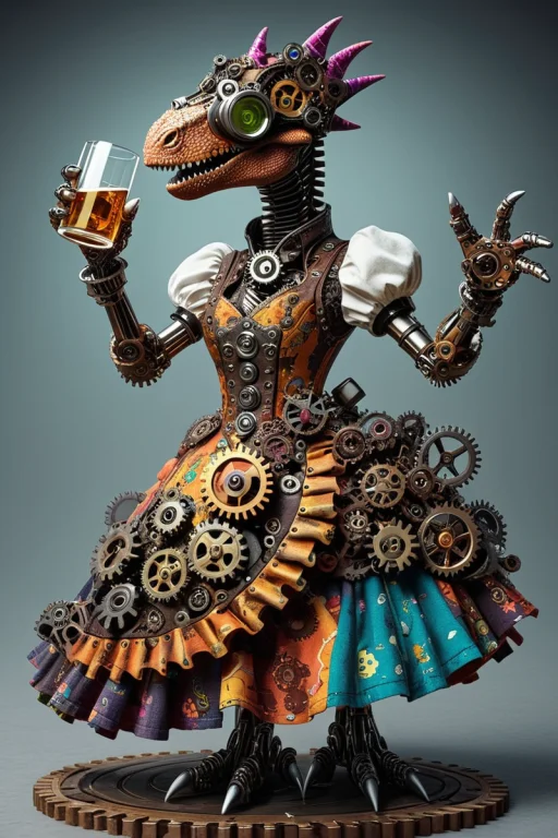 A Fancy Dino In A Cute Dress Throwing A Glasses.. . Gears, M...