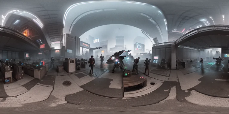 Hdri Panorama View, Cyberpunk, Magical, Gateway, Airships, F...