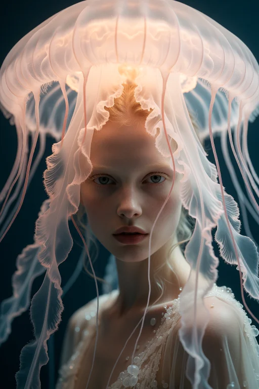 Surreal High-fashion Editorial Portrait, Close-up. A Strikin...