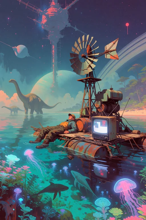 A Captivating, Dreamlike Post-apocalyptic Concept Art Piece,...