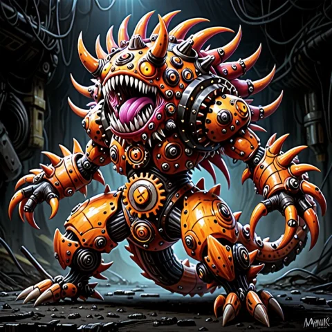 A Manic Gear Creature — SDXL AI Prompt: A manic gear creature