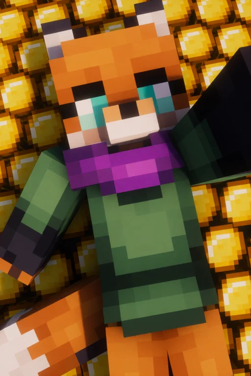 A Furry Fox Girl In A Blocky Minecraft Style With All Orange...