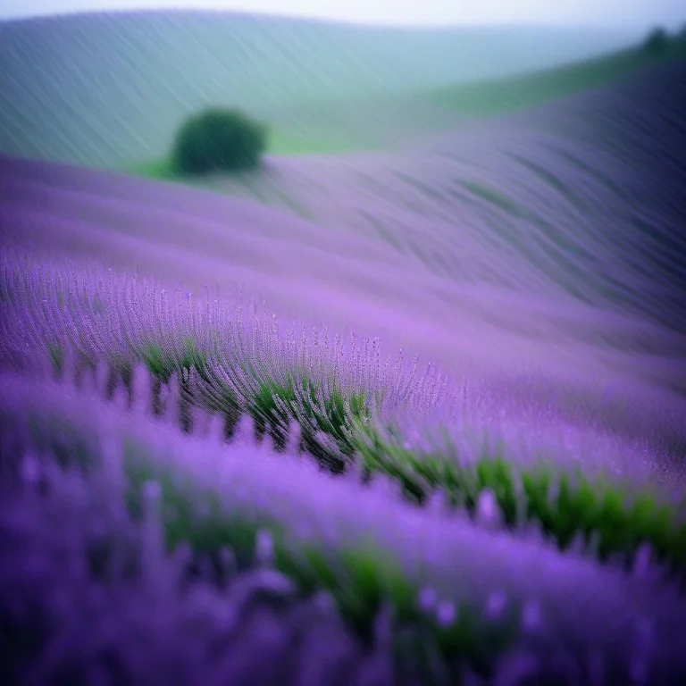Rolling Hills Covered In Blooming Lavender, Soft Window Ligh...