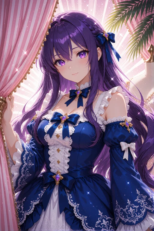 Subject A Female Anime Character With Long Flowing Purple Ha...