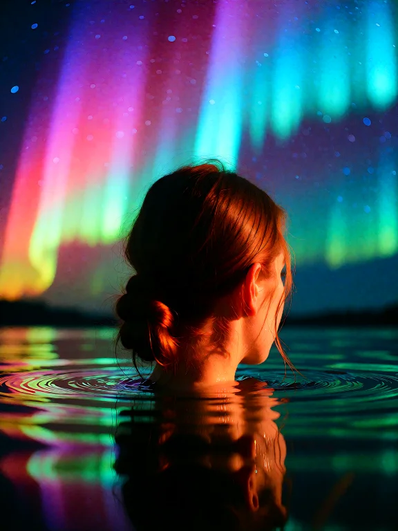 An Aurora In Pink, Purple And Teal Bands, Mirrored In Still...