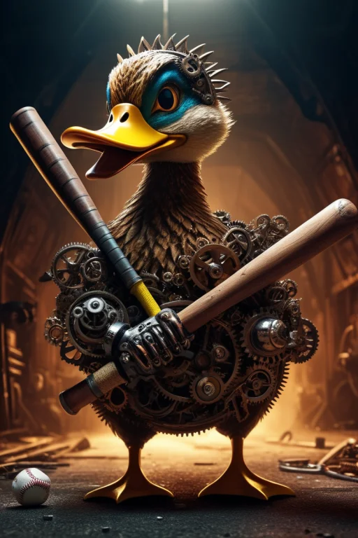 A Very Angry Duck Holding A Baseball Bat With An Angry Expre...