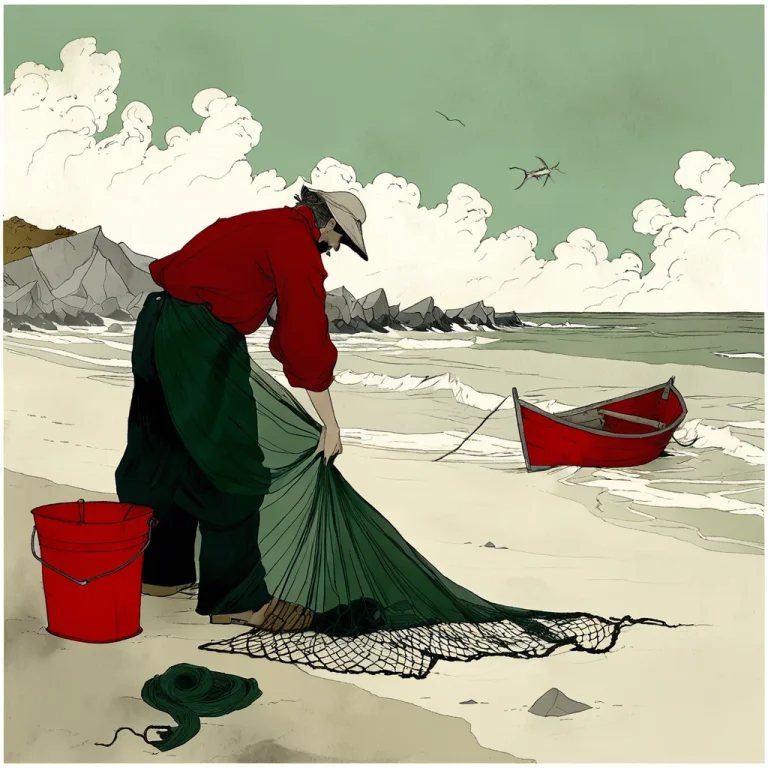 Abigaillarsonstyle, A Fisherman On A Quiet Shore Mending A D...