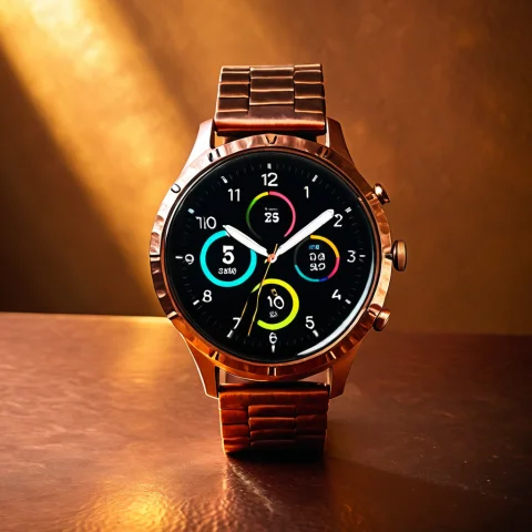 Loratech3hammeredcopperv10.80, Techhammeredcopper, A Smartwa... — SDXL AI Prompt: , techhammeredcopper, a smartwatch on hammered copper metal with warm artisan te...