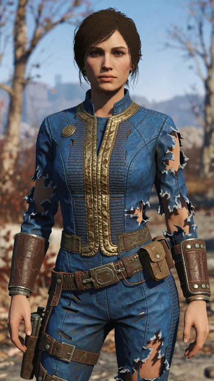 Videogame Screenshot , Woman Vault Dweller, Brunette, Torn B...