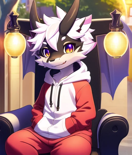 Cute Chibi Dragon,smile,hoodie,half Body,sitting On The Chai...