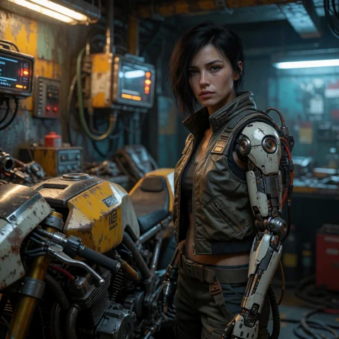 Neon-decay, Cinematic Photorealistic Cyberpunk Scene, Medium... — Stable Diffusion AI Prompt: neon-decay, cinematic photorealistic cyberpunk scene, medium shot of an adult fe...