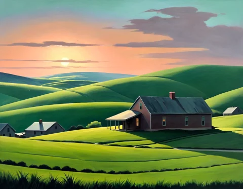 Rolling Green Hills Under A Twilight Spring Sky, Soft Pastel... — SDXL AI Prompt: Rolling green hills under a twilight spring sky, soft pastel colors blending int...