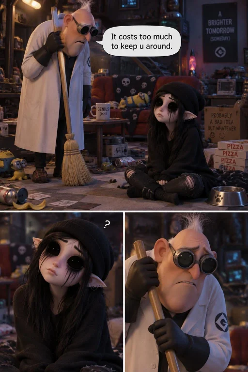 A Comedic, Absurd Scene Inside Dr. Nefarios Chaotic, Clutter...