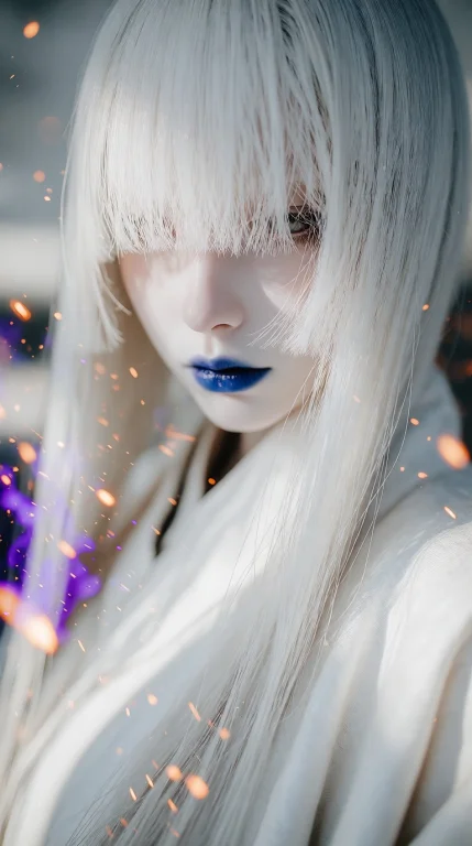 A Pale-skinned Woman With Long, Pristine White Hair And Blun...