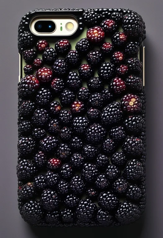 An Overhead Shot Of A Smartphone Case Covered In Blackberrie...