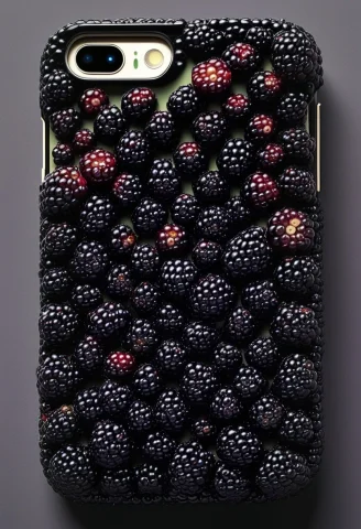 An Overhead Shot Of A Smartphone Case Covered In Blackberrie... — SDXL AI Prompt: An overhead shot of a smartphone case covered in blackberries. The case itself i...