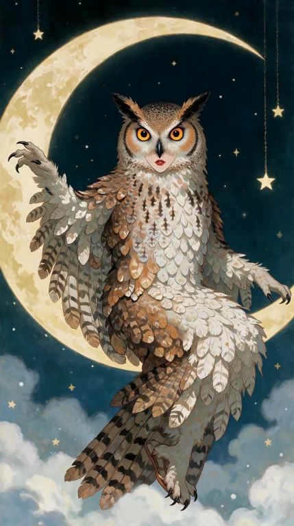 A Woman Is Covered In A Semi Realitic Owl Costume, Its Feath...