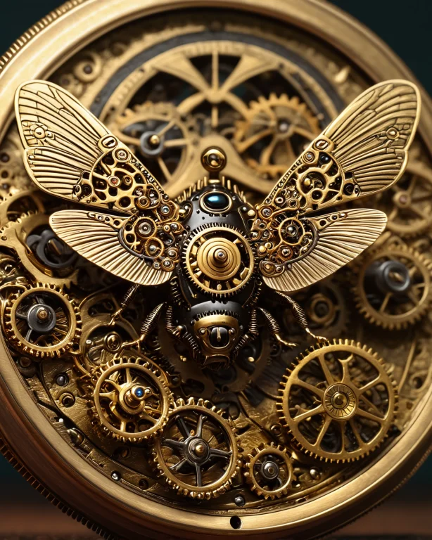 A Clockwork Housefly Made Of Tiny Brass Gears, Two Clock Fac...