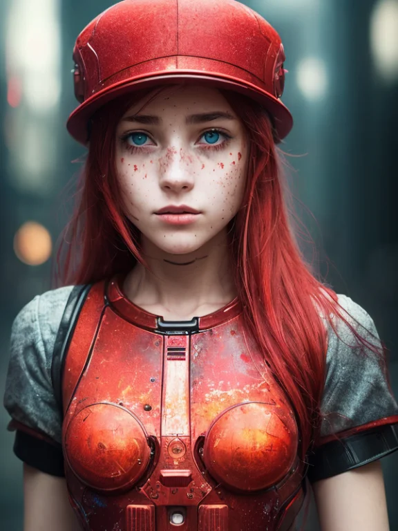 A Red Hat Cyborg Girl, Cinematic Look, Soothing Tones, Insan...