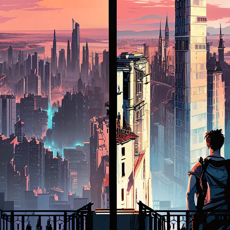 A Landscape Painting Of A City Skyline, Inkpunklandscapes768...