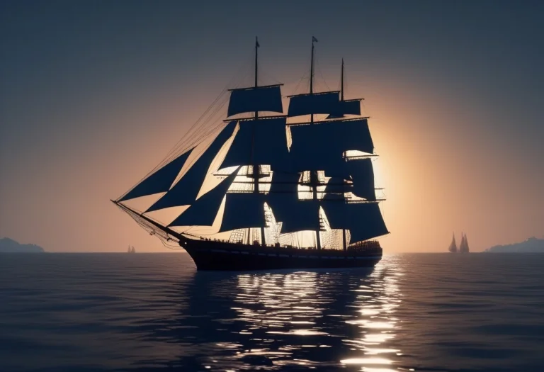 A Tall Ship Under Full Sail In Open Water, Voxel Art, Soft D...