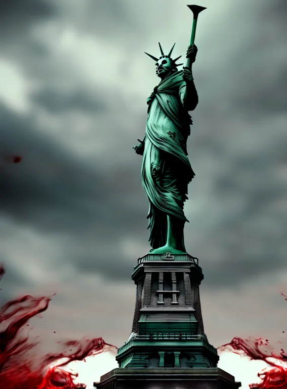 Wide Image Of The Statue Of Liberty With A Spear In The Hear...