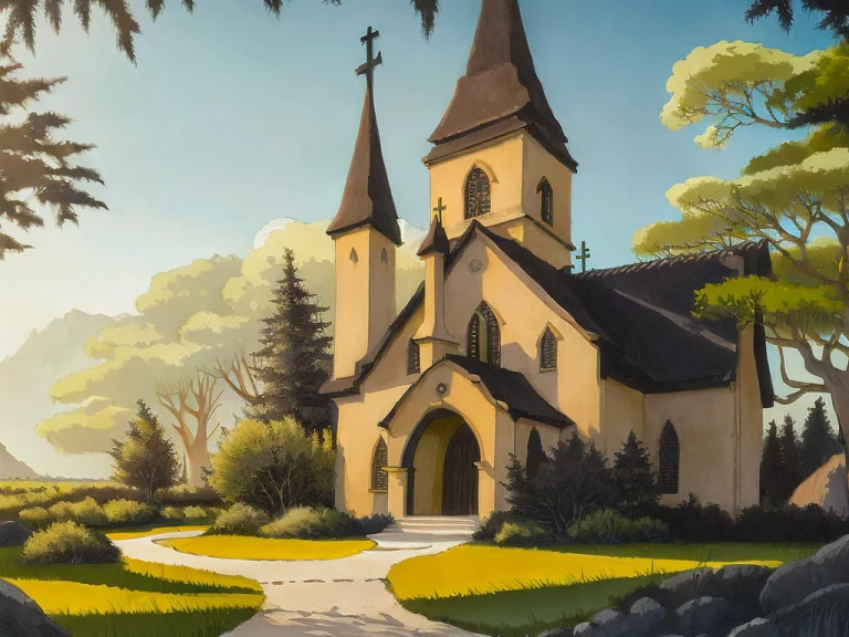 A Toon Style Detail Of A Fantasy, Cartoon Gothic Church With...