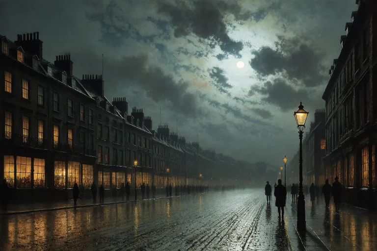 Grimshaw Victorian Nightscape, Storm-cleared Street At Night...