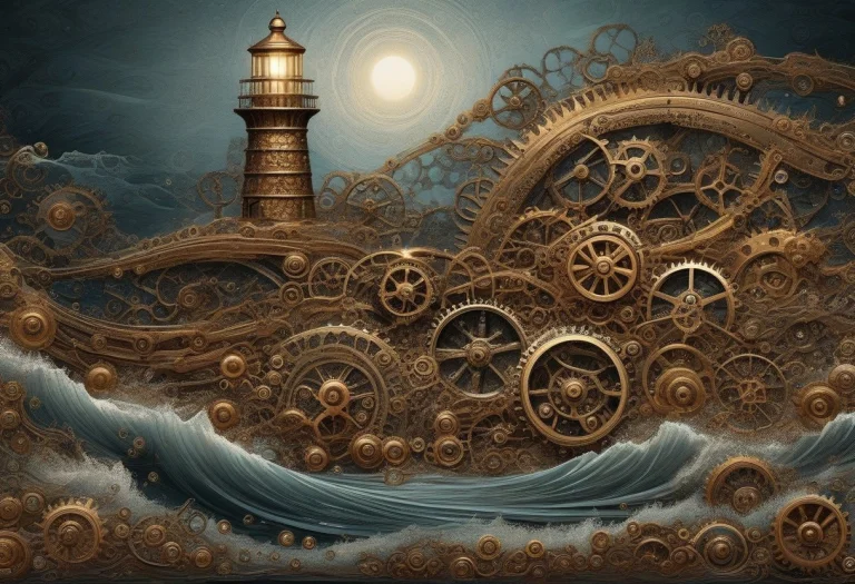 Gearstyle, Wide Intricate Mesmerizing Seascape, Waves Made O...