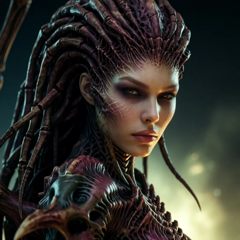 A Biomechanical Alien Queen With An Adult Feminine Humanoid...