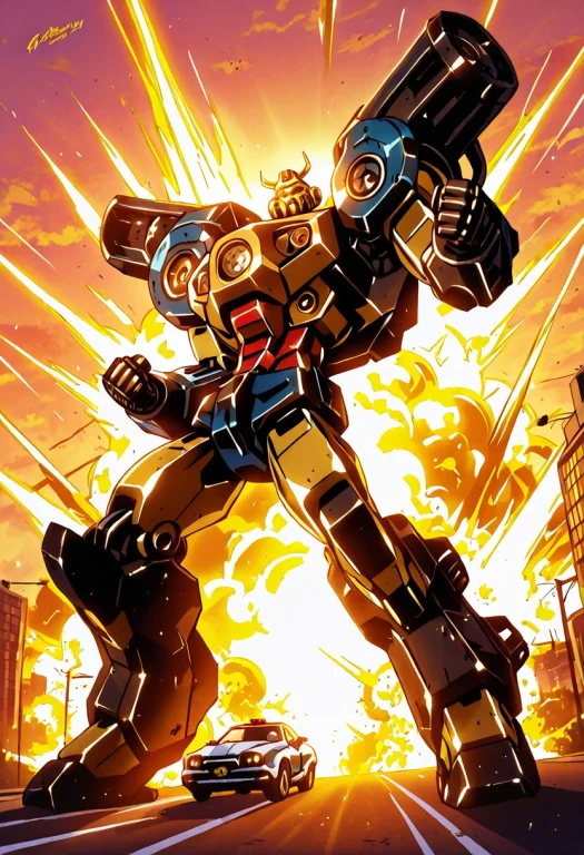 Mechaartworkstyle, Titan-sized Mech, Smashing A Car, Stoppin...