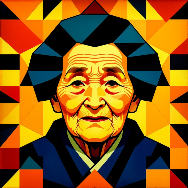 Art Made Of Geometric Shapes. Portrait Of An Old Japanese Wo...