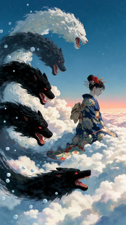 Three Quarter View Of A Woman Made Of Clouds Sits In Seize P...