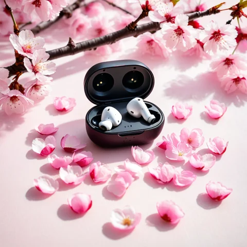 Loratech3cherryblossomv10.80, Techcherryblossom, A Wireless... — SDXL AI Prompt: , techcherryblossom, a wireless earbuds case surrounded by soft pink cherry blos...