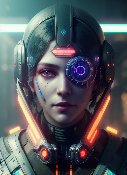 Detailed Portrait Cyberpunk Sks Person, Futuristic Neon Refl...