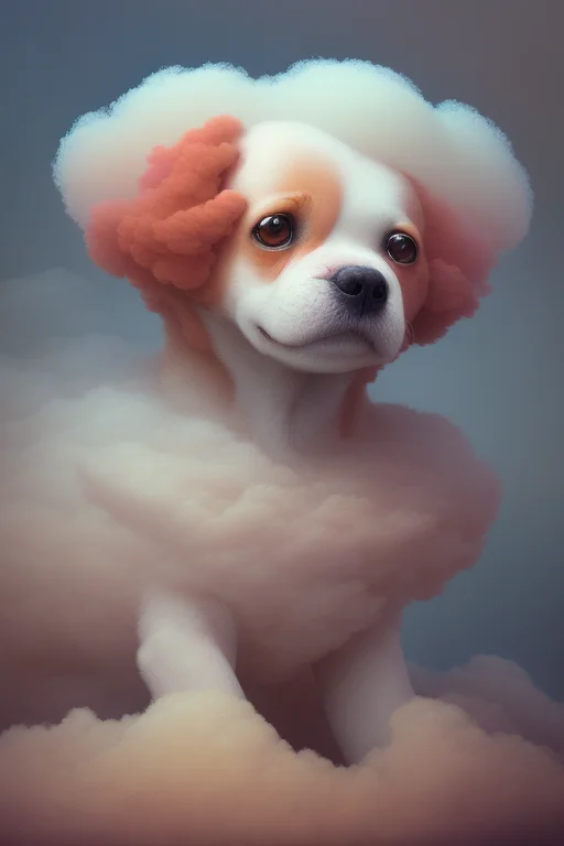 Medium Shot Painting Of A Cute Dog, Cloudport, Pastel Colors