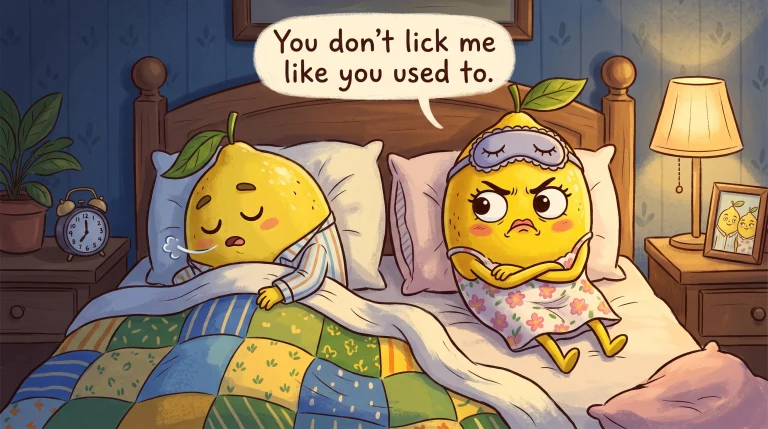 An Illustration Of A Husband And Wife Lemon In Bed. The Husb...