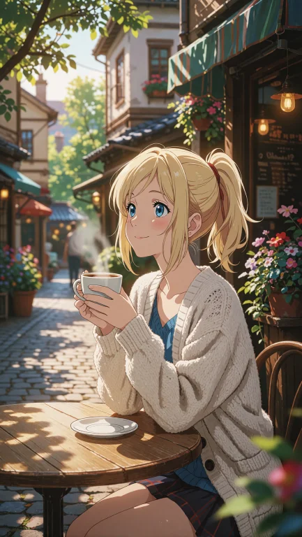 A Cute Young Woman With Blonde Hair In A High Ponytail Sits...