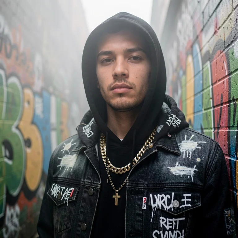 A Bold Streetwear Look Against Graffiti Walls, Hyperrealisti...